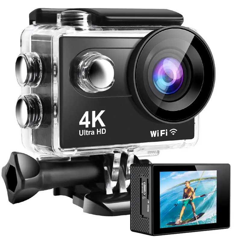 "4K sports action camera with wide-angle lens, waterproof, ideal for adventure, tech gadget, captures extreme sports in Ultra