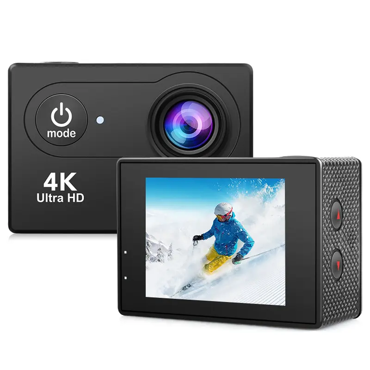 "4K sports action camera with wide-angle lens, waterproof, ideal for adventure, tech gadget, captures extreme sports in Ultra