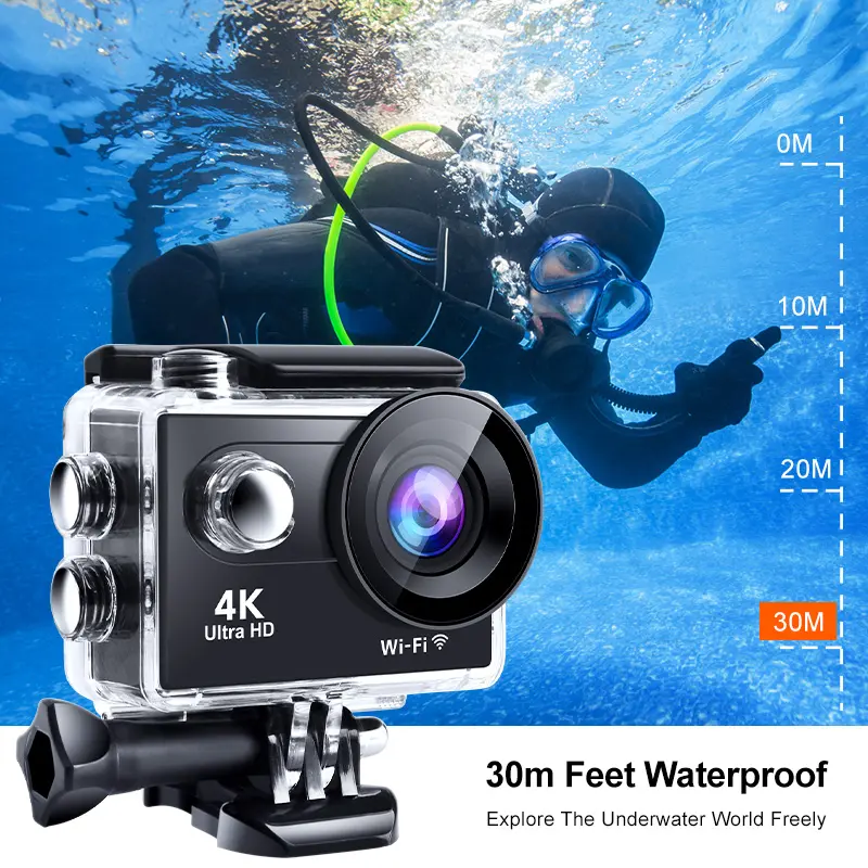 "4K sports action camera with wide-angle lens, waterproof, ideal for adventure, tech gadget, captures extreme sports in Ultra