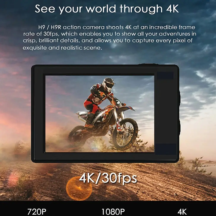 "4K sports action camera with wide-angle lens, waterproof, ideal for adventure, tech gadget, captures extreme sports in Ultra