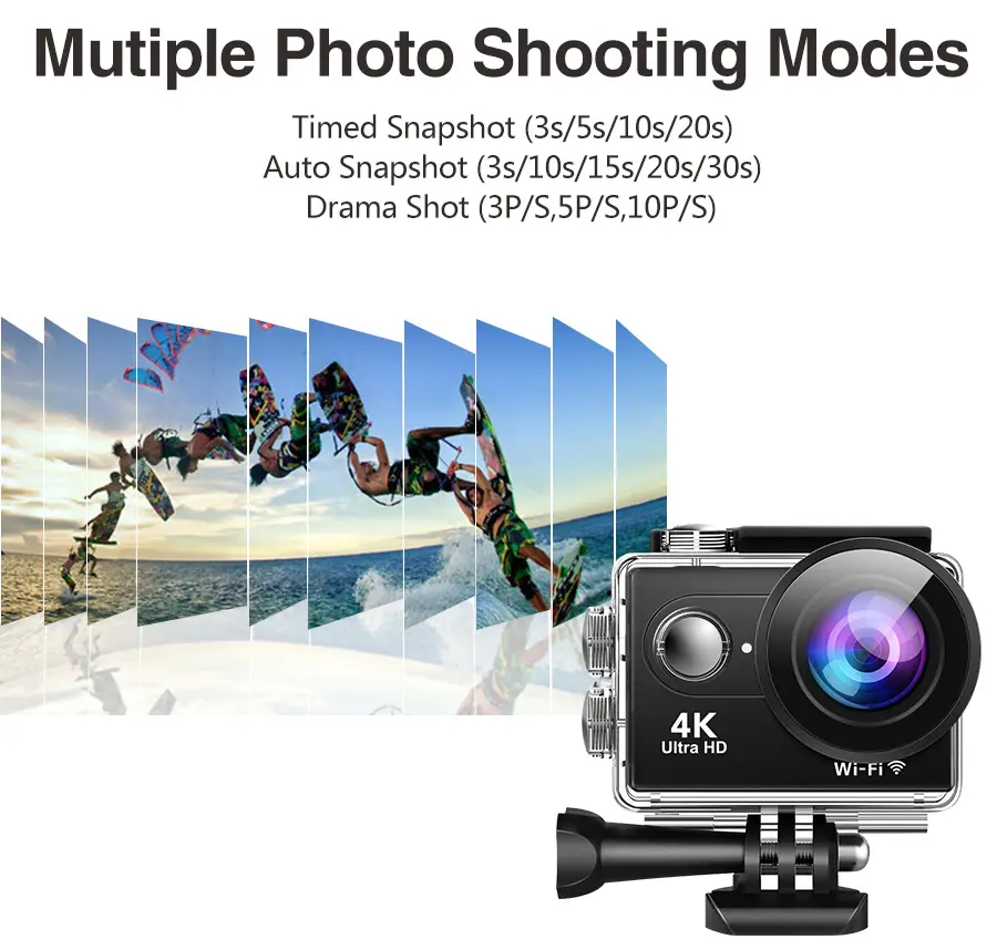 "4K sports action camera with wide-angle lens, waterproof, ideal for adventure, tech gadget, captures extreme sports in Ultra
