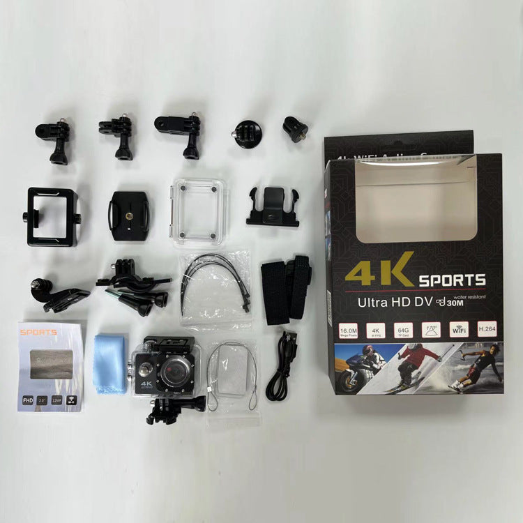"4K sports action camera with wide-angle lens, waterproof, ideal for adventure, tech gadget, captures extreme sports in Ultra