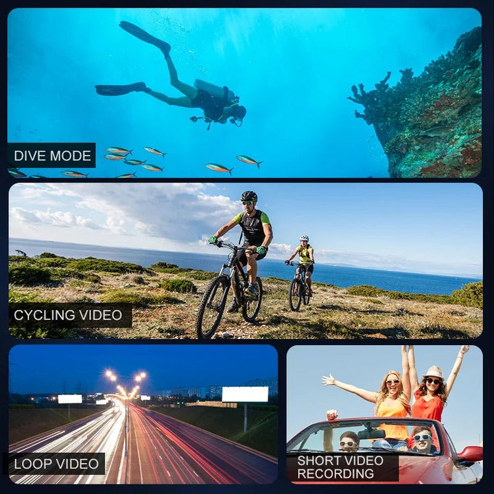 4K Ultra HD Waterproof Adventure Camera, wide-angle lens, durable, Wifi enabled, ideal for outdoor and underwater use.