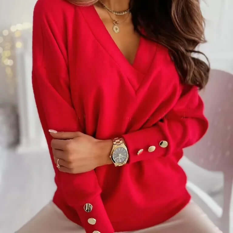 Women's Relaxed Fit V-Neck Knit Sweater