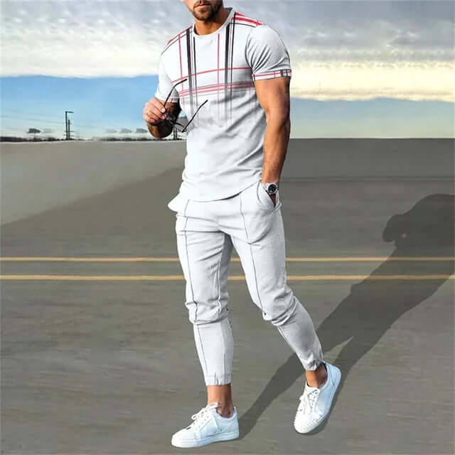 Men's Color-Block Long Sleeve T-Shirt & Pants Set
