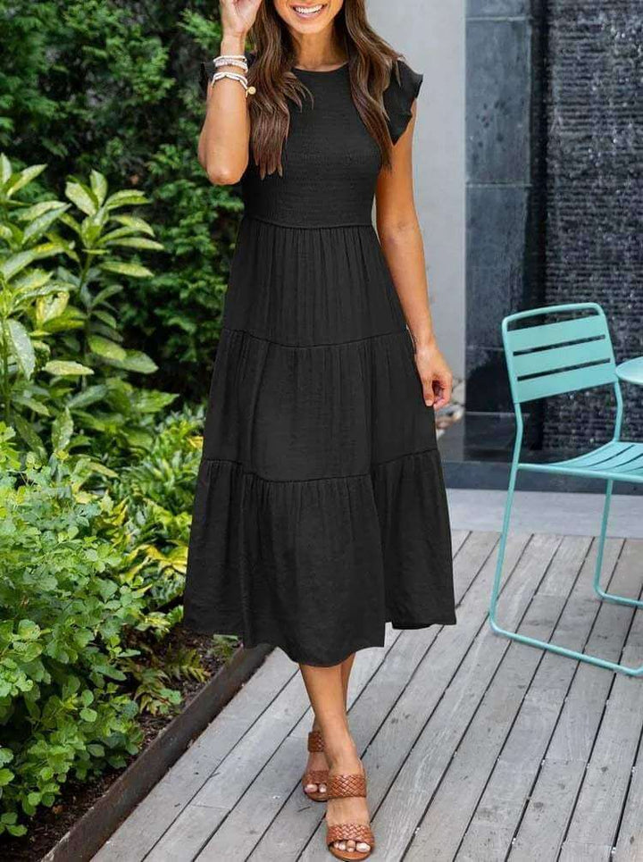 Women's A-Line Midi Dress with Flutter Sleeves