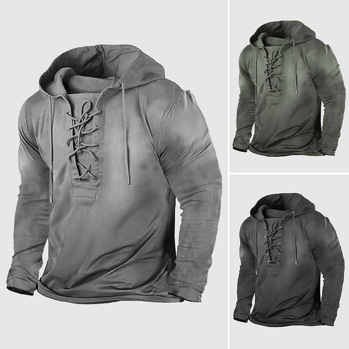 Men's Retro Winter Lace-Up Hoodie: Casual Streetwear