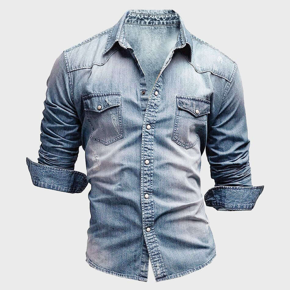 Men's Long-Sleeve Denim Shirt: Casual Button-Down Top