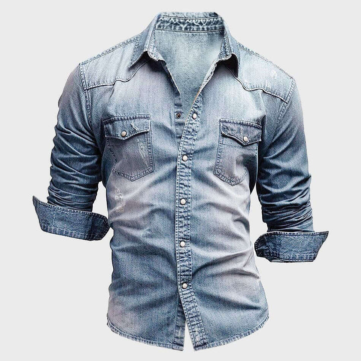 Men's Long-Sleeve Denim Shirt: Casual Button-Down Top