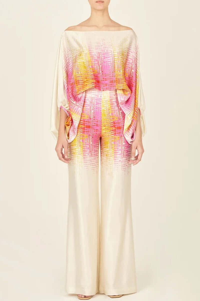 Women's Elegant Printed Off-Shoulder Long Sleeve Two-Piece Set