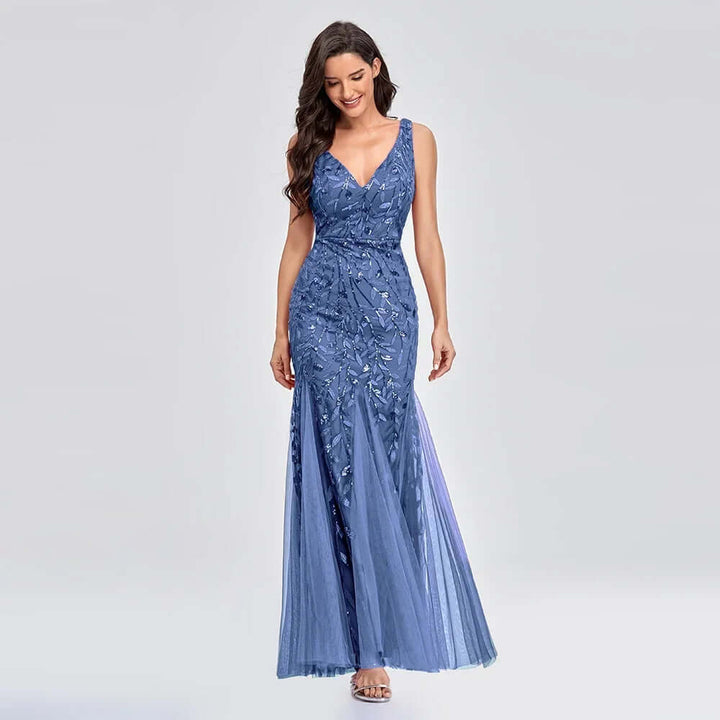 Elegant Floor-Length Sequin Evening Gown