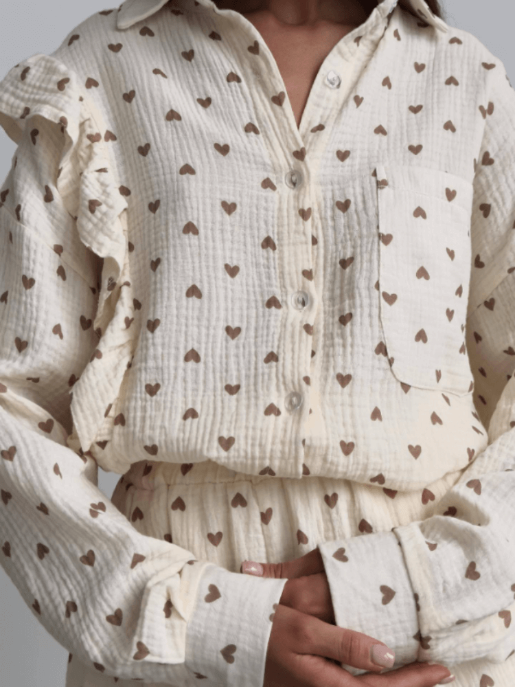 Women's Summer Co-ord Set: Ruffled Blouse & High-Waisted Shorts