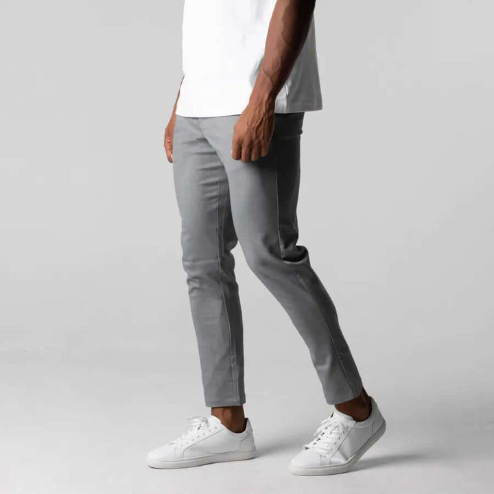 Men's Slim-Fit Stretch Cotton Trousers: Flat-Front Business Casual Pants