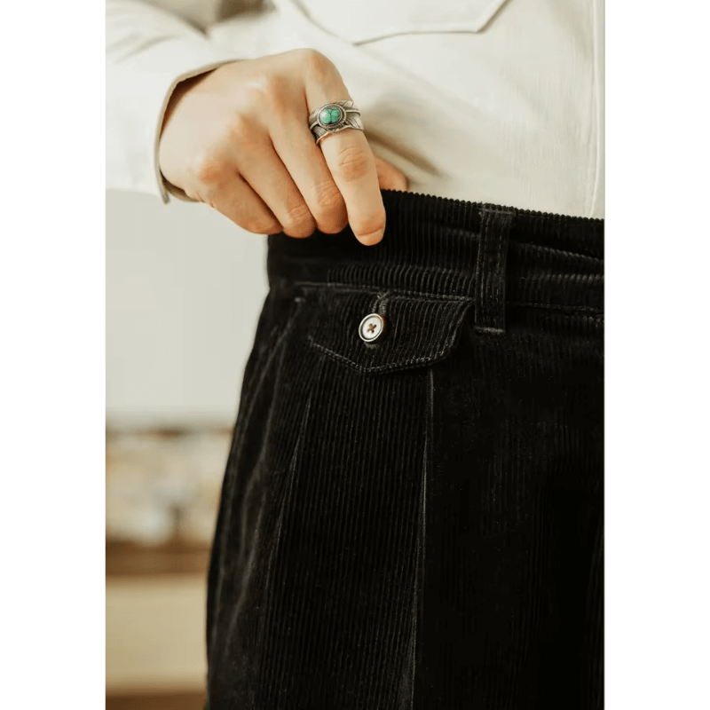 Men's High-Waist Relaxed-Fit Corduroy Trousers