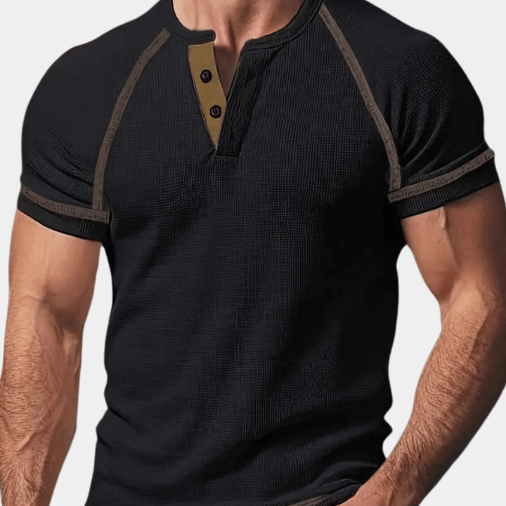 Men's Short Sleeve Henley Shirt: Breathable Cotton, Slim Fit