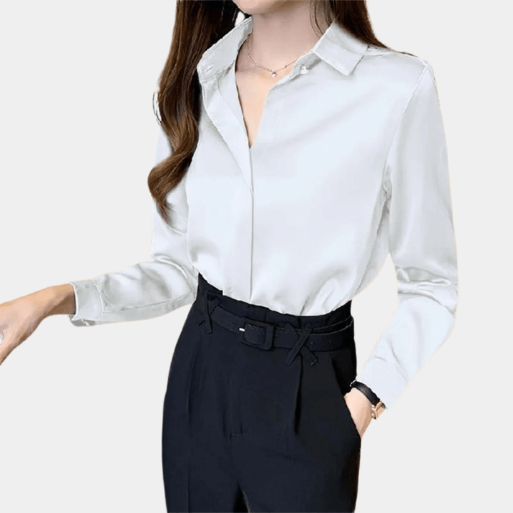 Women's Elegant Satin Long-Sleeve Blouse