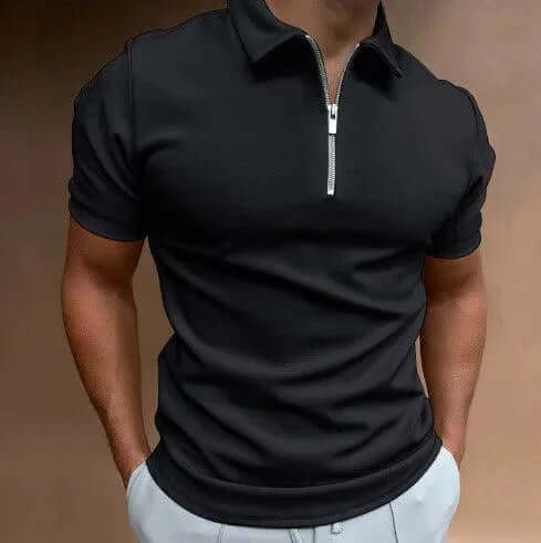 Men's Short Sleeve Slim Fit Polo Shirt with Zipper