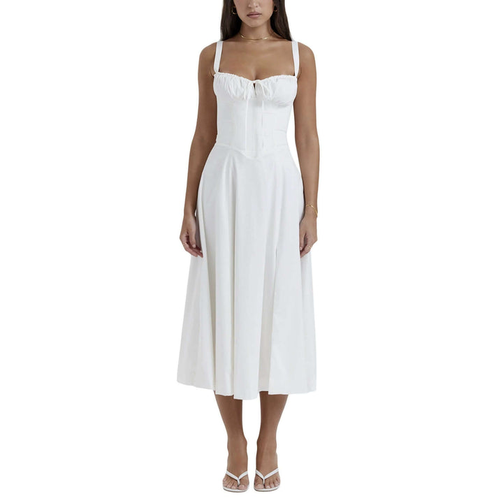 Elegant Corset Midi Dress with Slit