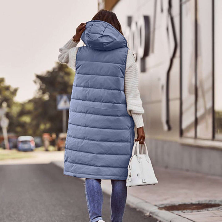 Women's Long Sleeveless Winter Down Vest with Hood