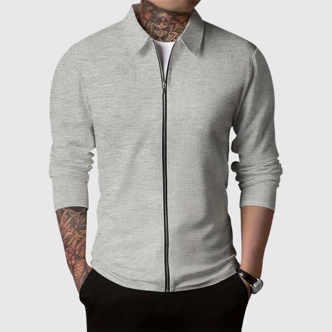 Men's Waffle Zip-Up Jacket: Cozy & Stylish Autumn/Winter Outerwear