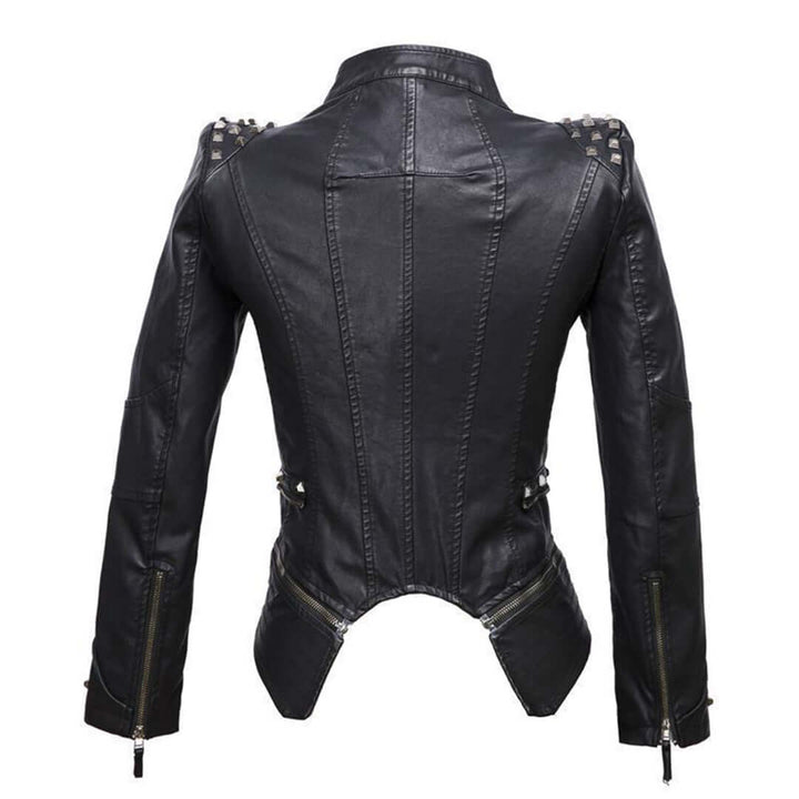 Women's Fitted Biker Leather Jacket with Studded Detail