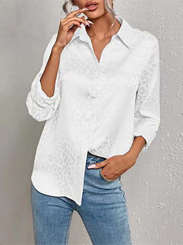 Women's Leopard Print Jacquard Blouse: Stylish Long-Sleeve Top