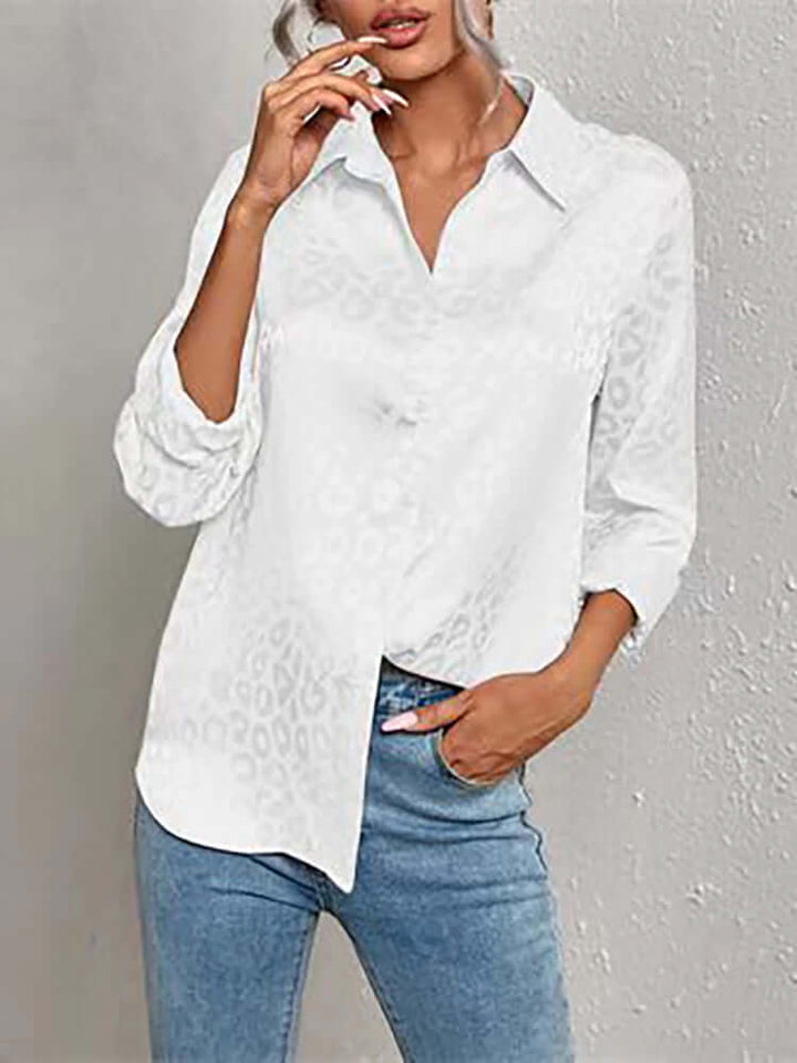 Women's Leopard Print Jacquard Blouse: Stylish Long-Sleeve Top