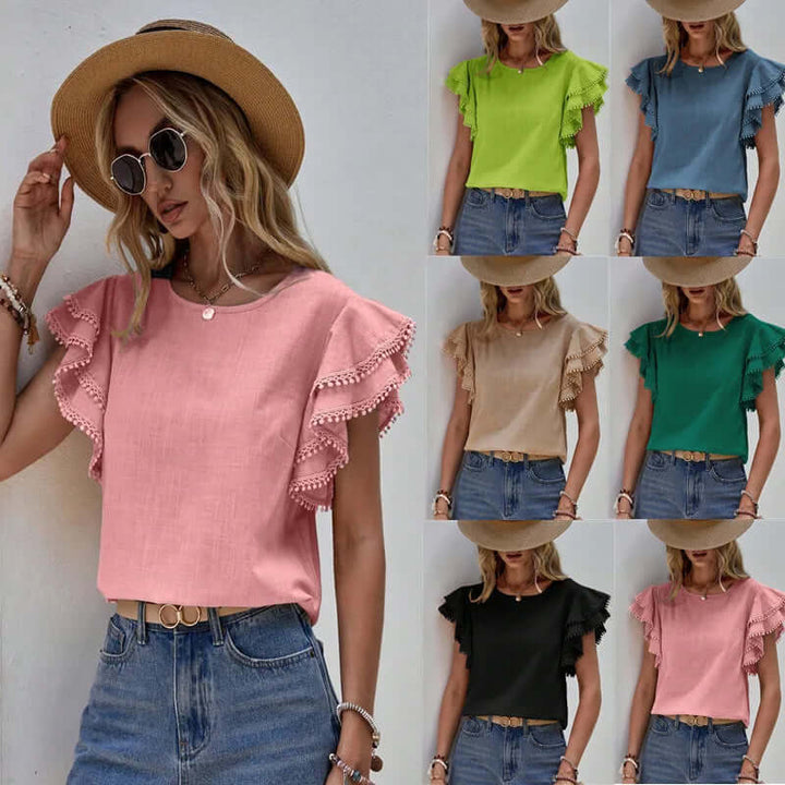 Women's Ruffled Cap Sleeve Blouse