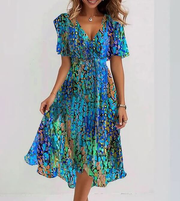 Elegant Floral Summer Dress: Women's All-Season Polyester Dress