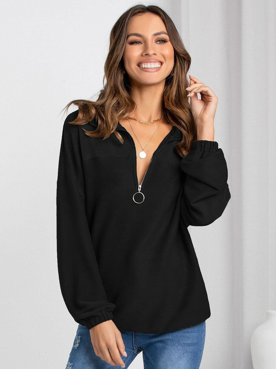 Women's Relaxed-Fit Half-Zip Knit Sweater