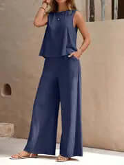 Women's Sleeveless Wide-Leg Pants Set: Relaxed Summer Outfit