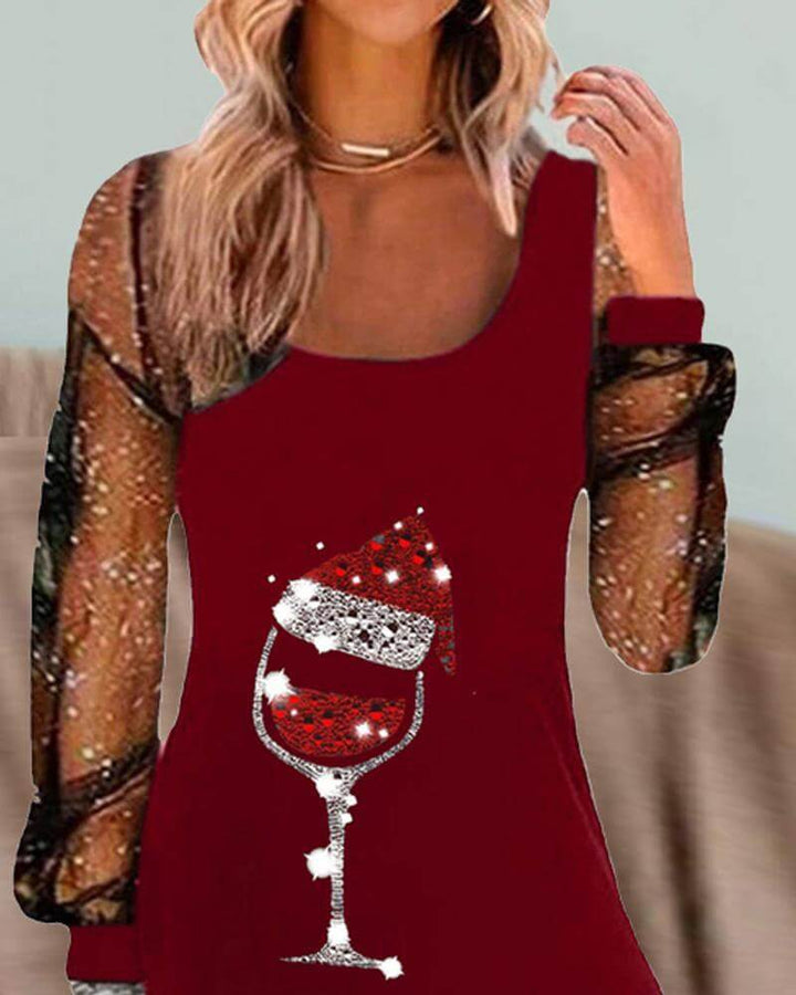 Elegant Wine Glass Print Dress