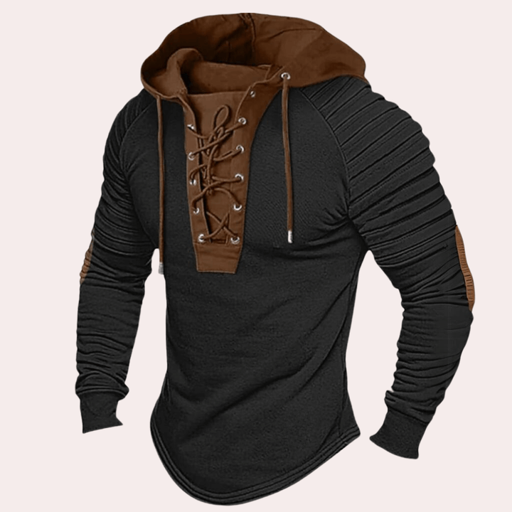 Men's Modern Hooded Sweatshirt with Lace-Up Detail