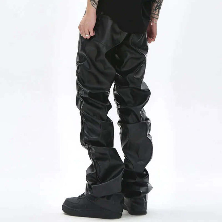 Men's Relaxed Fit Leather Trousers: Full Length, Durable Design