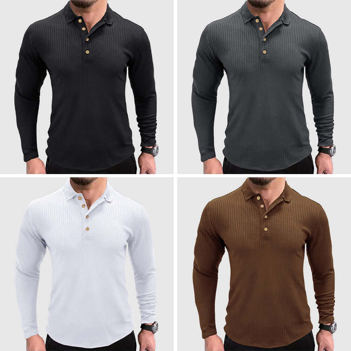 Men's Long-Sleeve Solid Color Polo Shirt