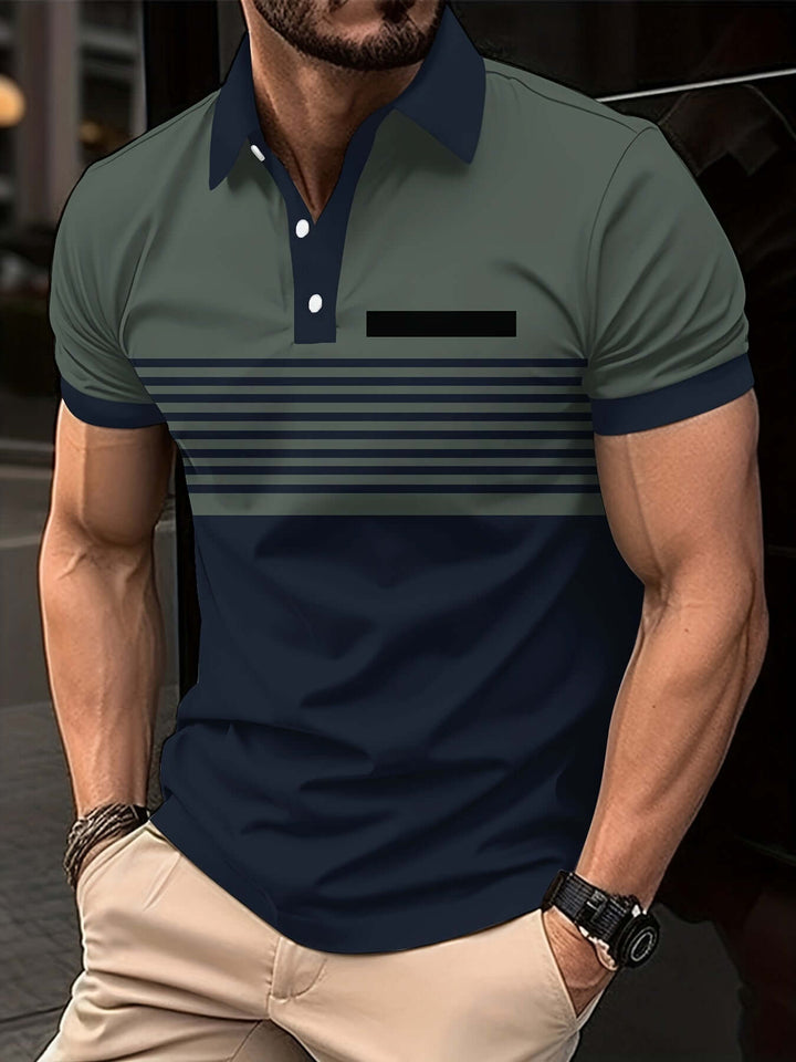 Men's Slim Fit Short Sleeve Polo Shirt with Striped Chest