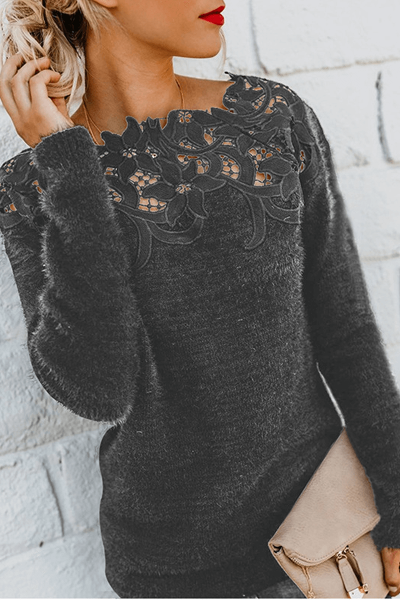 Women's Elegant Lace Long-Sleeve Sweater