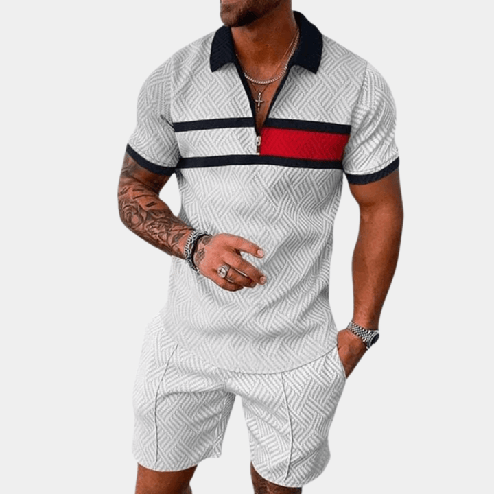 Men's Summer Two-Piece Set: Geometric Print, Zip-Up Top