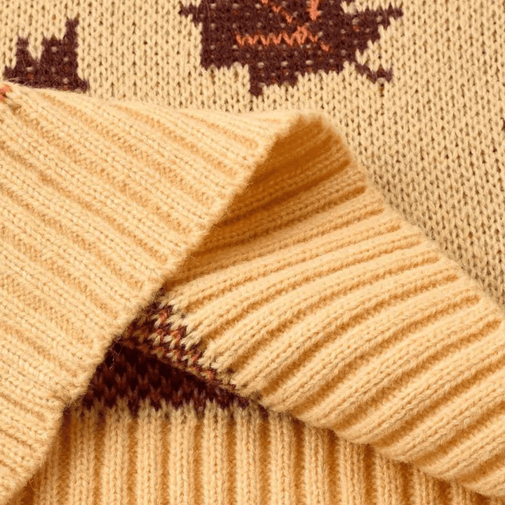 Women's Long-Sleeve Knit Sweater with Leaf Pattern