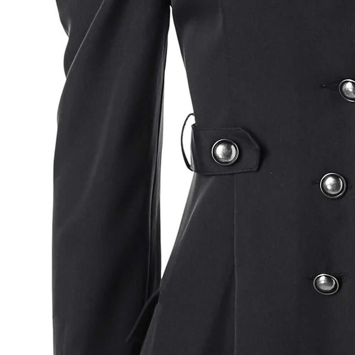 Women's Medieval Retro Jacket: Elegant Midi Length, Standing Collar