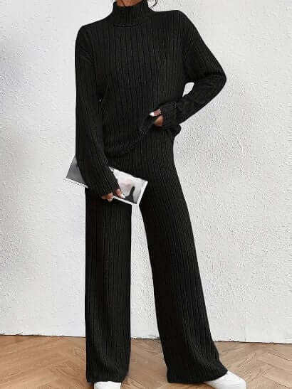 Women's Ribbed Turtleneck & Wide Leg Pant Set