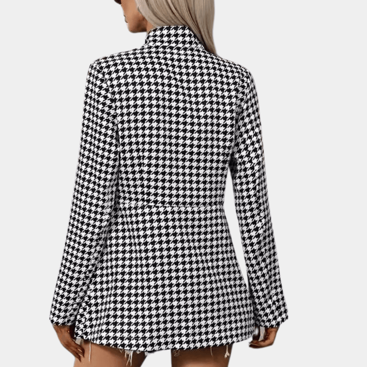 Women's Longline Houndstooth Blazer: Smart Casual Jacket