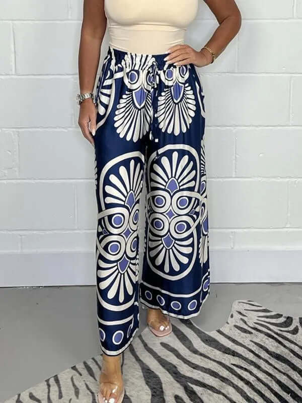 Women's Wide Leg Palazzo Pants: Geometric Print, Elastic Waist