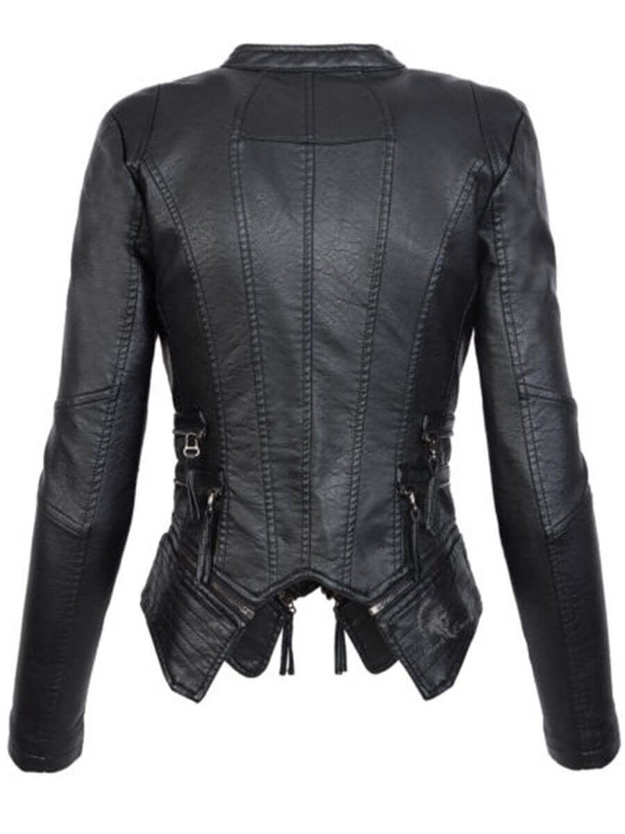 Women's Asymmetrical Black PU Leather Biker Jacket