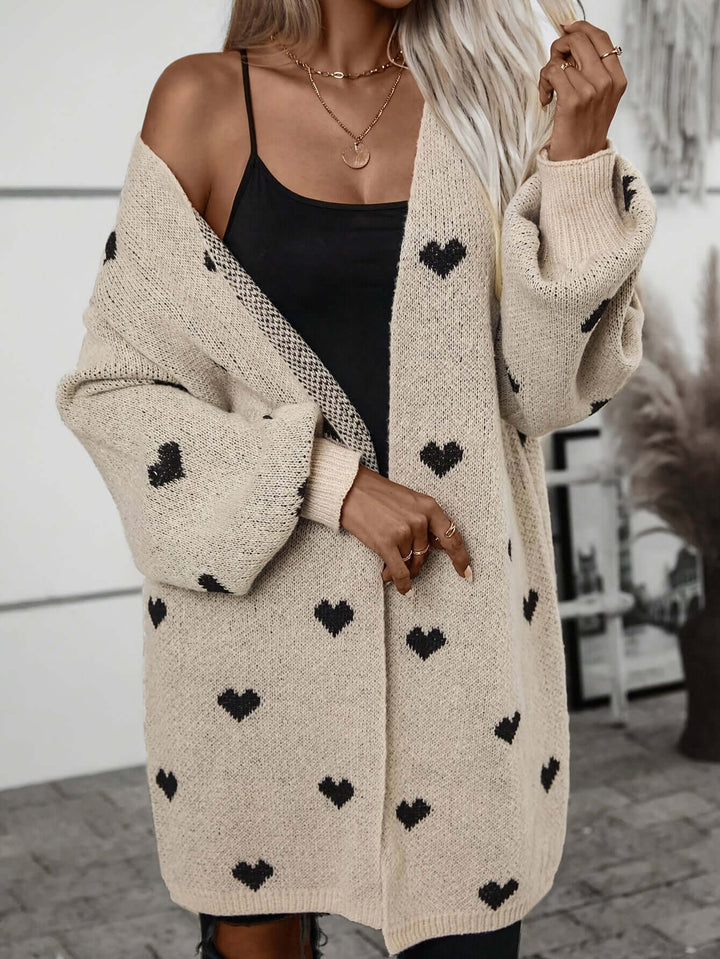 Women's Soft Knit Cardigan with Heart Pattern