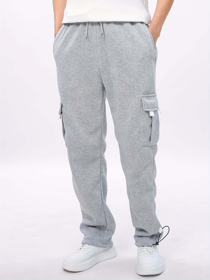 Men's Fleece Cargo Pants with Multiple Pockets