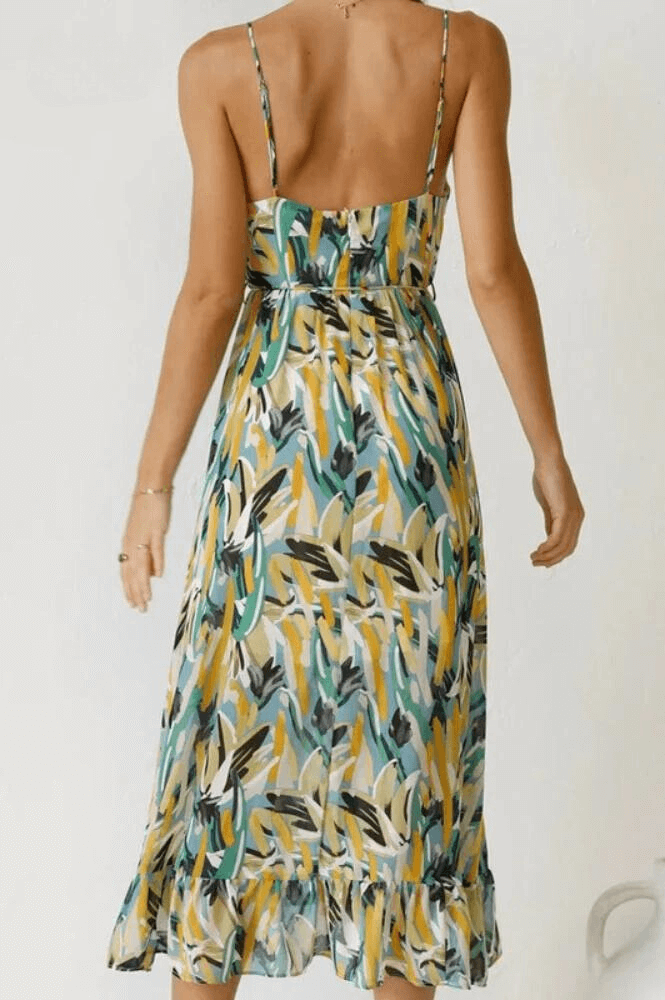 Women's Flowy Midi Sundress: A-Line, Sweetheart Neck, Ruffled Hem