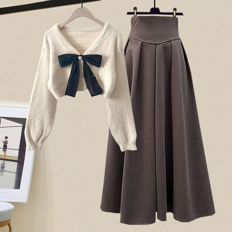 Women's Cable Knit Sweater & A-Line Skirt Set