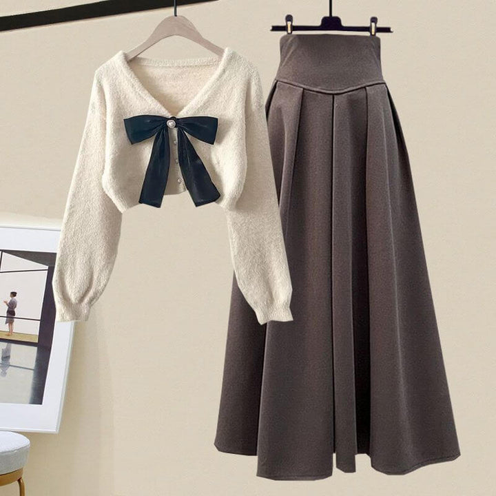 Women's Cable Knit Sweater & A-Line Skirt Set