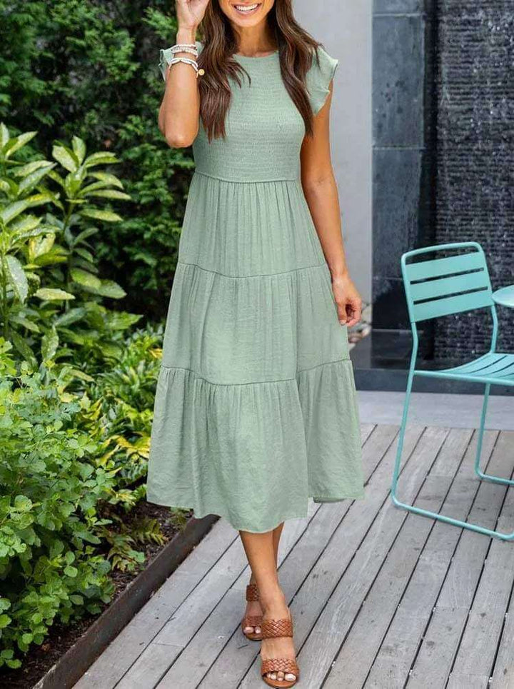 Women's A-Line Midi Dress with Flutter Sleeves